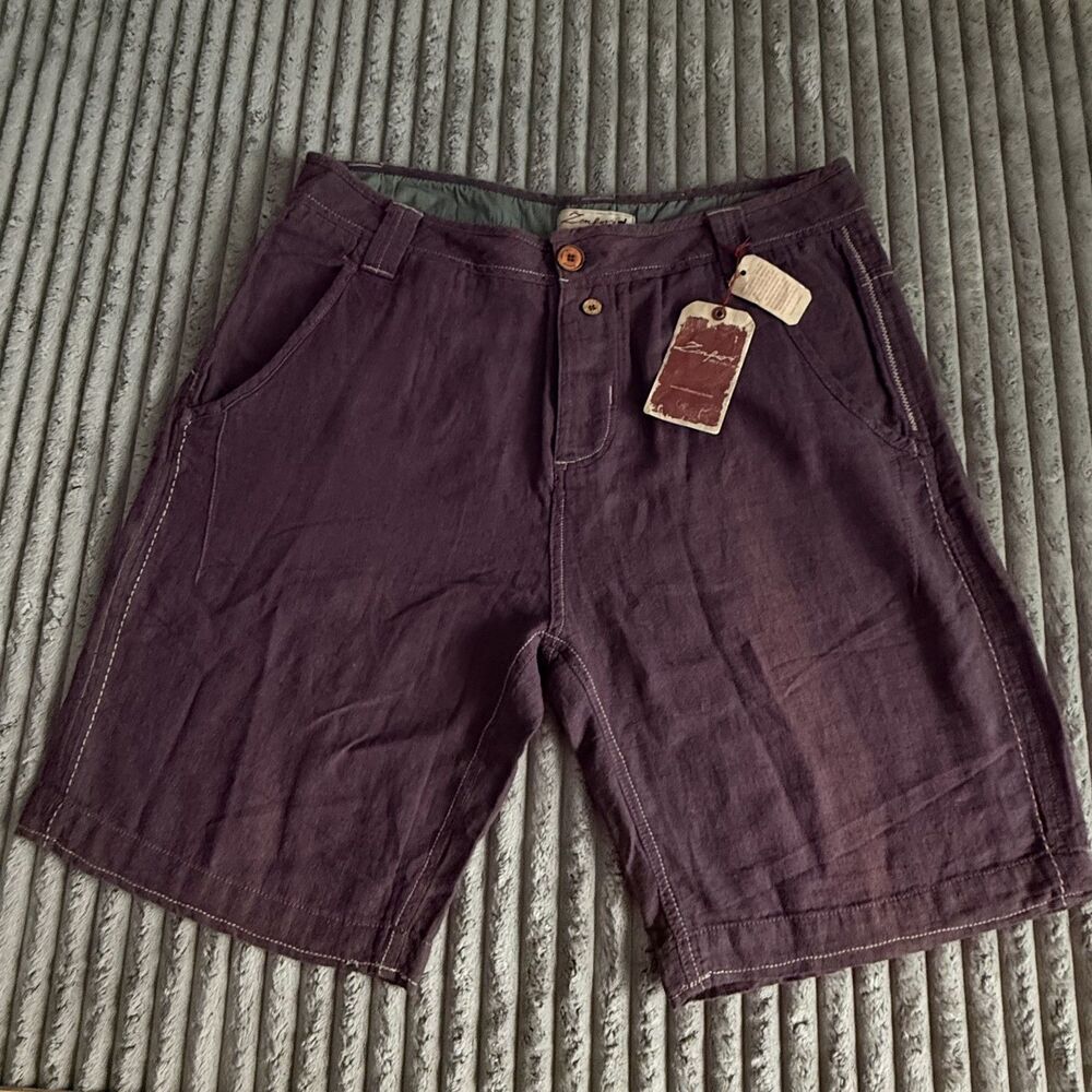 Zenfari Bayan Tree Burgundy Linen Blend Shorts Button Fly NWT Men 38 MSRP $99